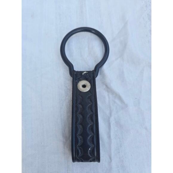 Vintage Police Duty Baton Holder Leather Ring Swivel Black Basketweave - Picture 2 of 3